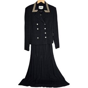 Studio I Womens Skirt Suit Set Size 12 Black Blazer Dress 2 PC Career Vintage